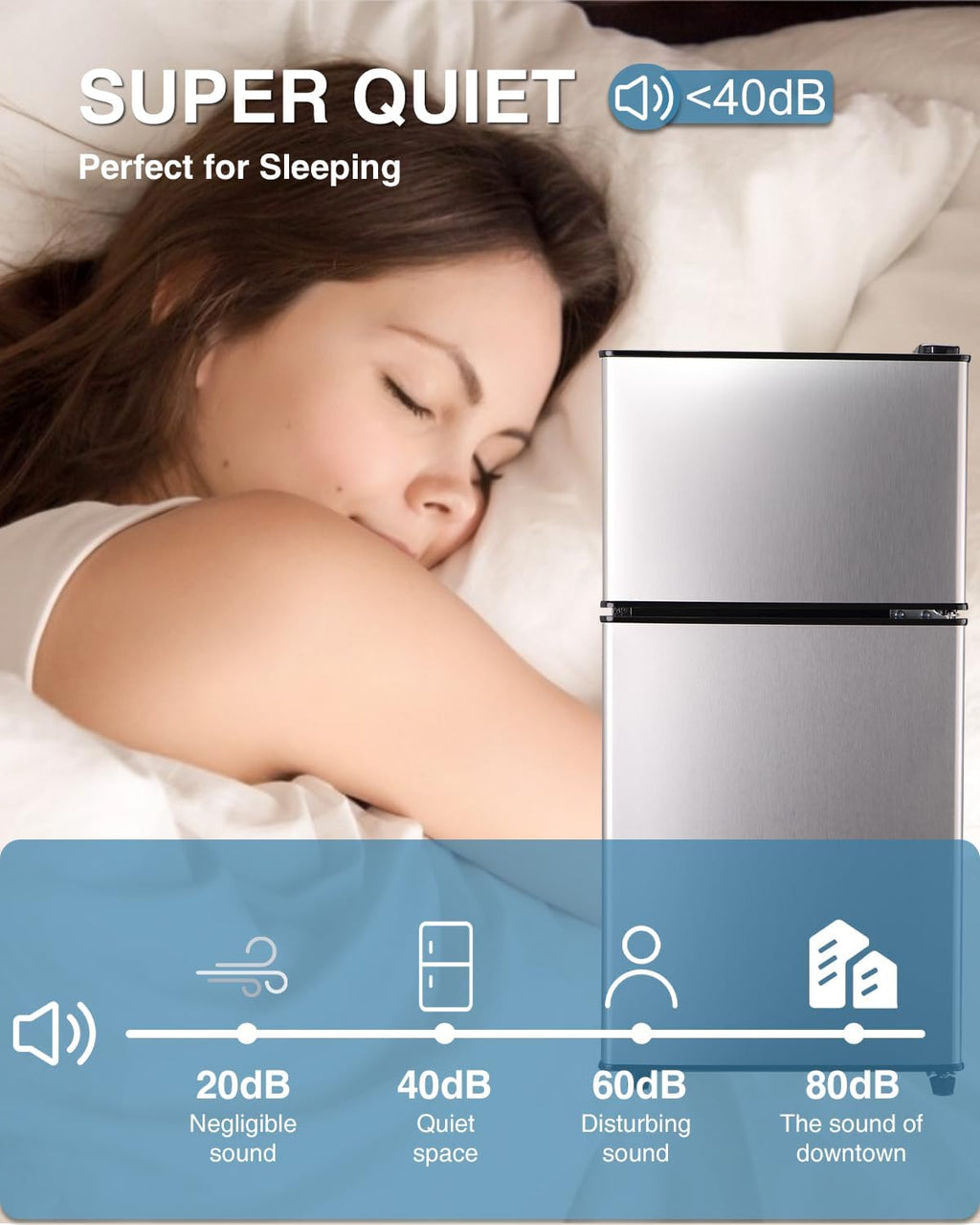 Dorm Fridge with Freezer, Small Refrigerator 3.5 Cu. Ft. with Freezer for Apartment, Temperature Adjustable Apartment Size Fridge for Kichen, College, RV, Office, Silver