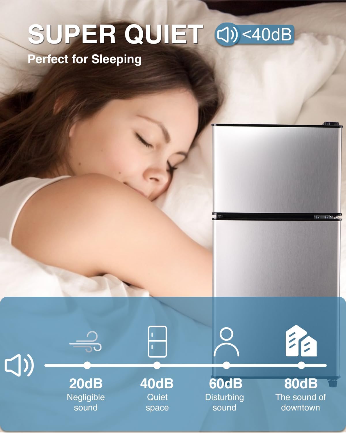 Dorm Fridge with Freezer, Small Refrigerator 3.5 Cu. Ft. with Freezer for Apartment, Temperature Adjustable Apartment Size Fridge for Kichen, College, RV, Office, Silver