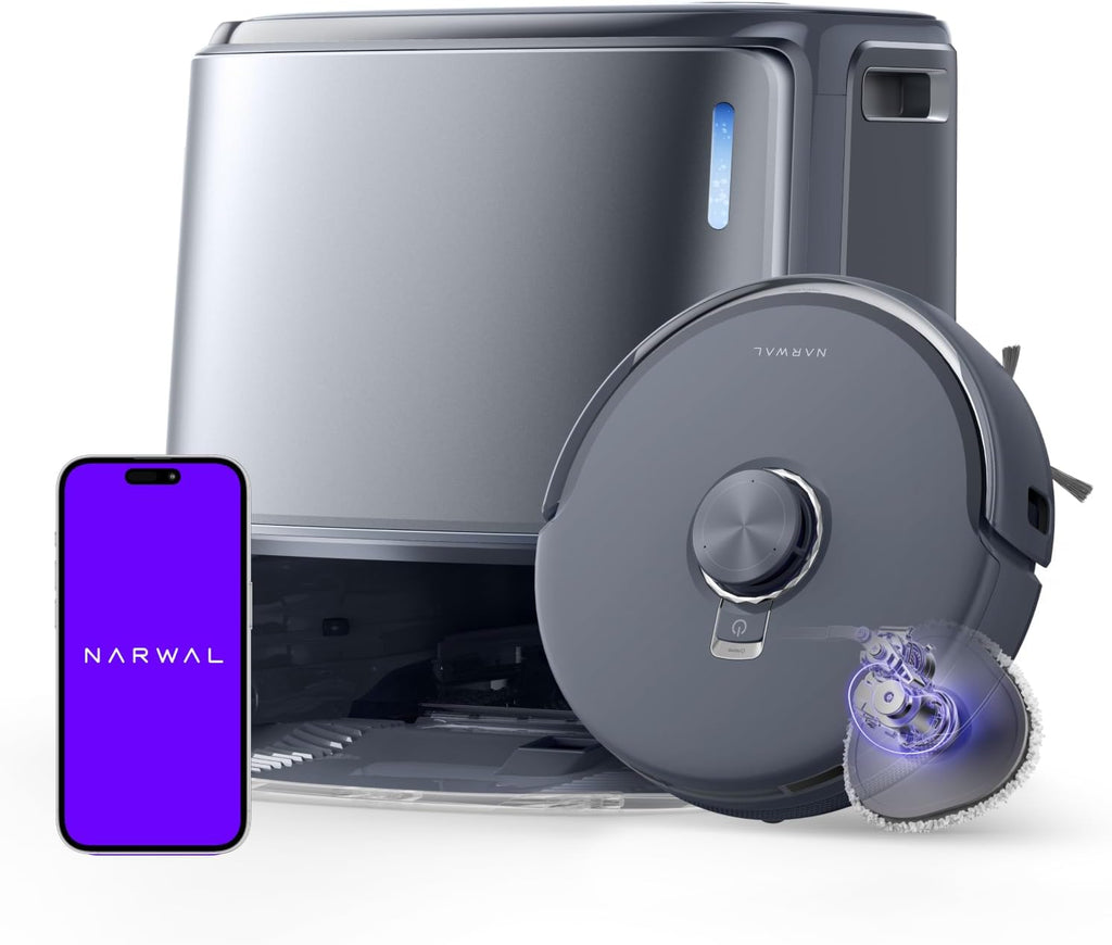 NARWAL Freo Z10 Ultra Robot Vacuum and Mop Combo, Dual RGB Cameras and Chips, AI Avoidance, 8N Corner to Edge Deep Cleaning, Dry-Wet Separation, 18000Pa, Hot Water Wash & Self-Emptying, Gray (Renewed)