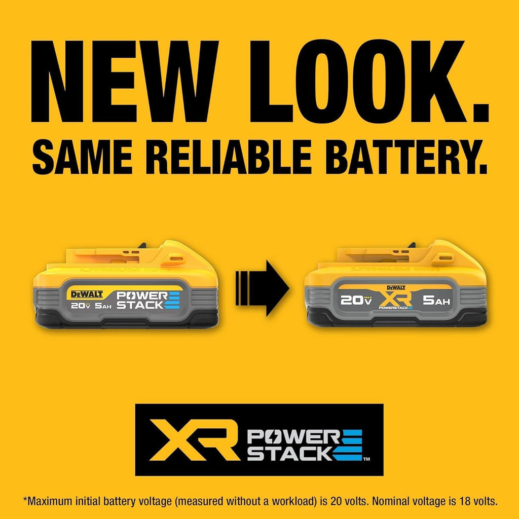 DEWALT 20V MAX Battery, POWERSTACK, More Power More Compact, Rechargeable 5Ah Lithium Ion Battery (DCBP520)