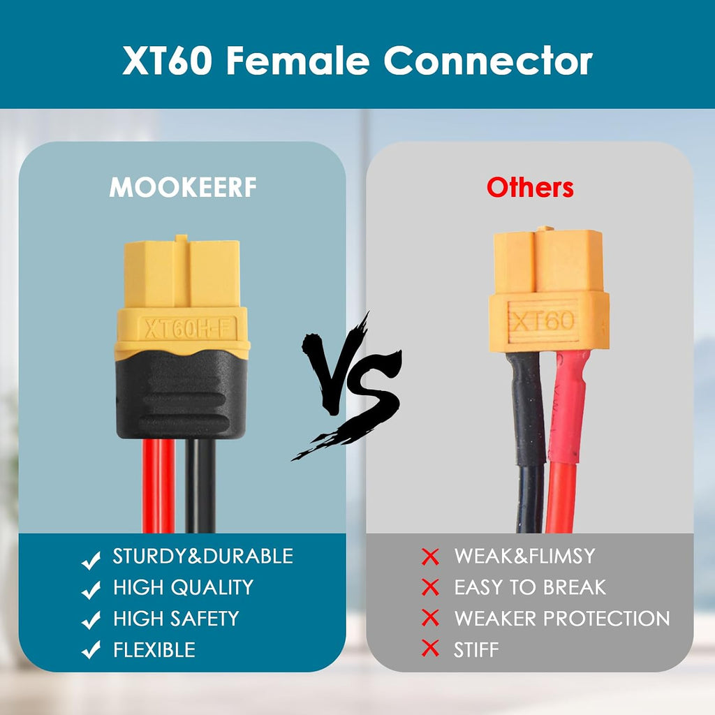 MOOKEERF Solar to XT60 Charge Extension Cable 100FT 12AWG XT60 Solar Cable for Portable Power Station Battery Pack