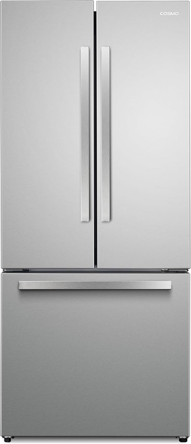 COSMO COS-RFFV183GHS 30 in. Vista Collection 17.5 cu. ft. Counter Depth 3-Door French Door Refrigerator, Freezer Drawer, Stainless Steel