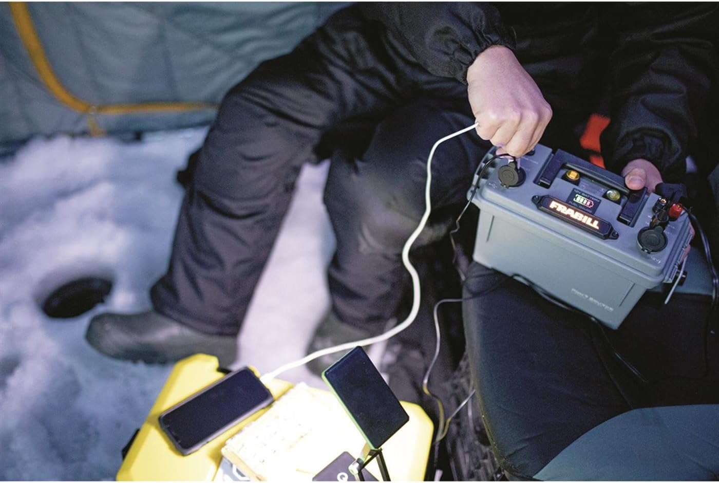 Frabill Pow'R Source Storage Box | Water Resistant Lightweight and Portable Power 12V 10 AH Power Source and Storage Box, Gray