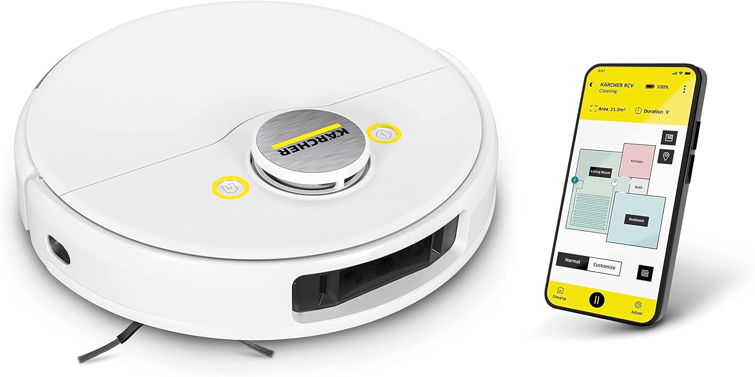Kärcher RCV 5 Robot Vacuum Cleaner with Mop Function 5000Pa, Remote Control via App, LiDar Navigation, Dual Laser and AI, Floor Mapping, Obstacle Recognition, 140 min Run Time, Hard Floors and Carpets