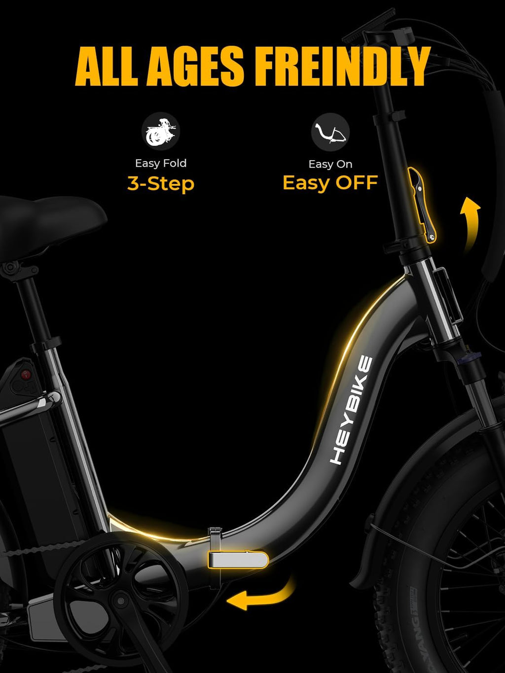 Heybike Ranger 2.0 Foldable Electric Bike for Adults, 20'*4 Fat Tire Ebike with 1400W Peak Motor, 28 MPH Max Speed, 600Wh Removable Battery, Up to 65 Miles Range, Front Suspension Step-Thru E Bike