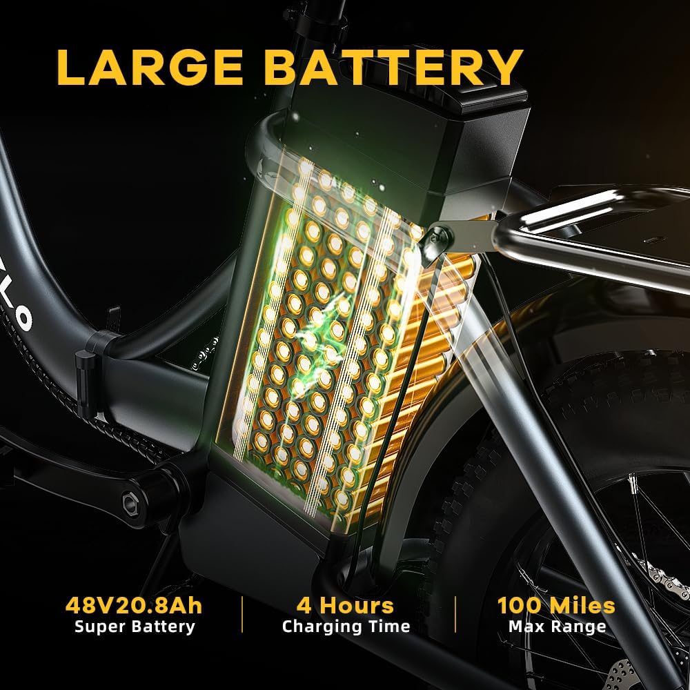 YorkE 1000W Folding Electric Bike, 48V 20AH Large Removable Battery E Bike, 30+MPH, 80 Miles Max Range, 20' Fat Tire Electric Bike for Adults, Adult Electric Bicycles for Commute, 7-Speed