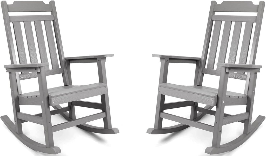 Rocking Chairs Set of 2, All Weather Resistant Poly Lumber Outdoor Porch Rocker, Rocking Chairs for Outdoor, Indoor, Patio, Deck, Garden, Backyard, Load Bearing 380 lbs - Grey