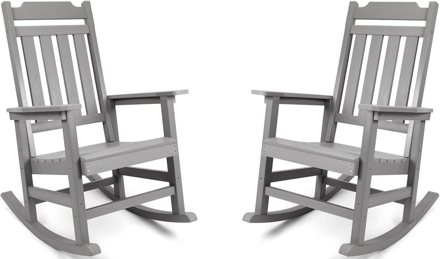 Rocking Chairs Set of 2, All Weather Resistant Poly Lumber Outdoor Porch Rocker, Rocking Chairs for Outdoor, Indoor, Patio, Deck, Garden, Backyard, Load Bearing 380 lbs - Grey