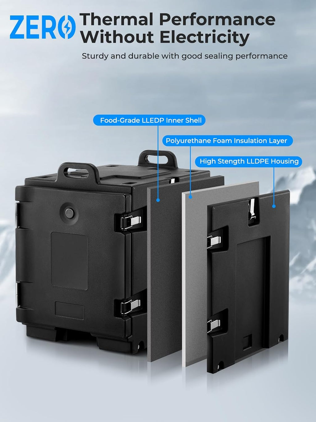 Food Warmer w/Wheels, 82Qt Hot Boxes for Catering, LLDPE Insulated Food Pan Carrier w/Handles, Stackable, Pans (NOT Included), Catering Food Warmers for Parties, Restaurant, Camping