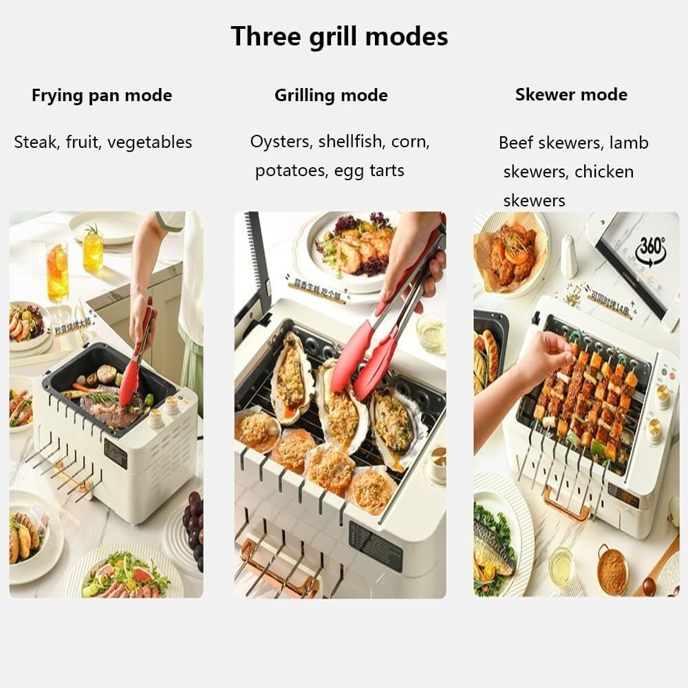 Automatic Rotating Grill,Multifunctional Electric Grill,1000w Household Grill,Three Modes 0-30 Minute Timer,With Removable Grill Plate,Grill And Lid,Home,Outdoor Use