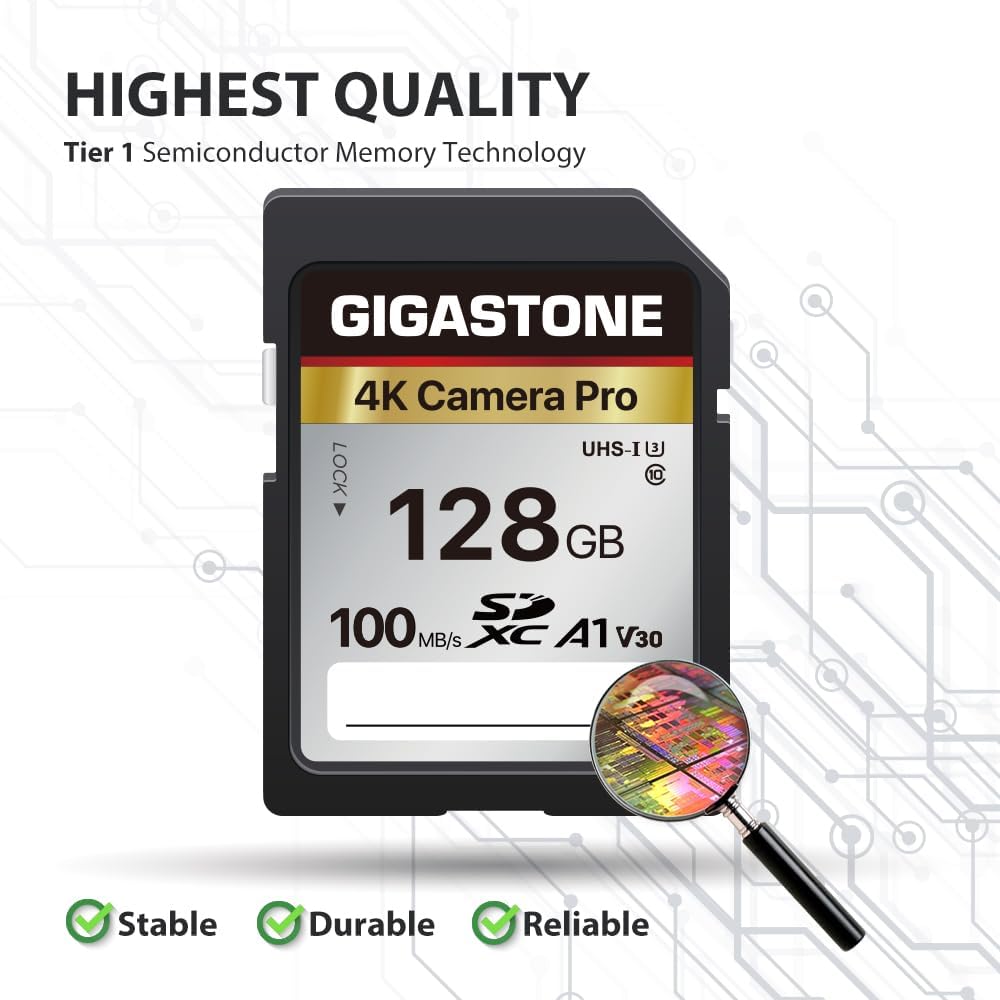 【5-Years Data Recovery】 GIGASTONE 128GB SD Card 2-Pack, 4K Camera Pro, A1 V30 SDXC Memory Card 4K UHD Video Compatible with Canon Digital Camera, with 2 Mini Cases