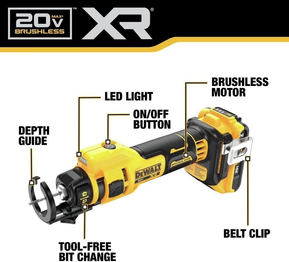 DEWALT 20V MAX XR Brushless Drywall Screw Gun and Cut-Out Tool Combo Kit with 2 Batteries and Charger Included (DCK265D2)