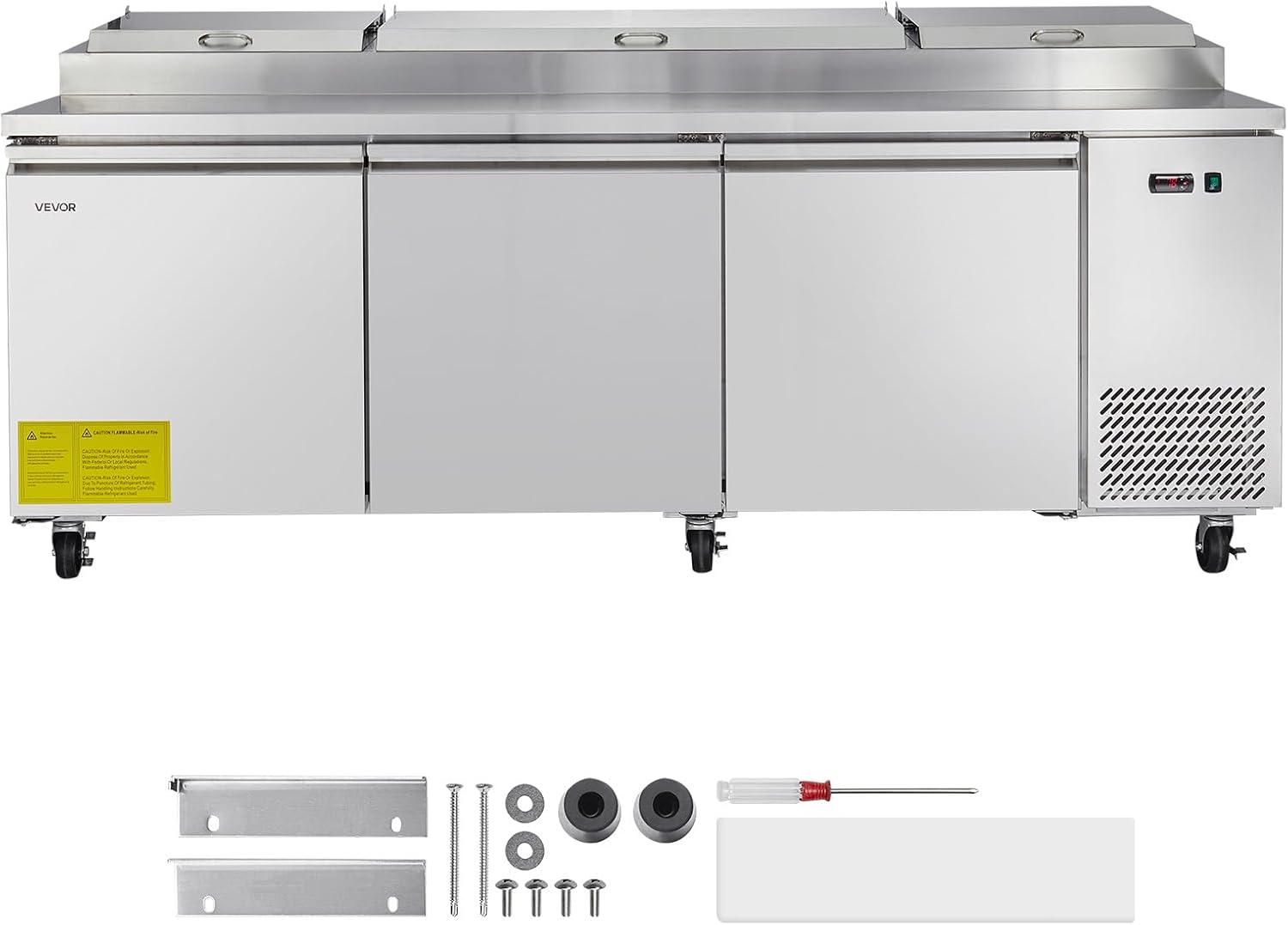 VEVOR 93'W Commercial Refrigerator, Pizza Prep Refrigerated Table, 19.3' Ultra Wide Countertop Food Prep Cooler, 30.8 Cu.Ft Single Door Salad Prep Fridge, 12 Pans Pizza Make Worktop with Cutting Board