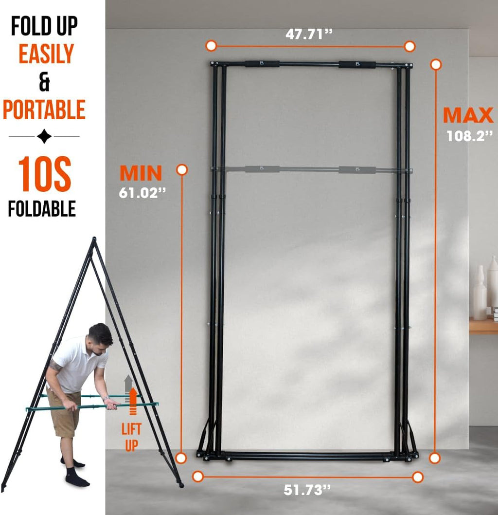 KT TOES DON'T TOUCH GROUND Foldable Free Standing Pull Up Bar Stand Sturdy Power Tower Workout Station For Home Gym Strength Training Adjustable Pullup Fitness Equipment Multifunctional Exercise Rack