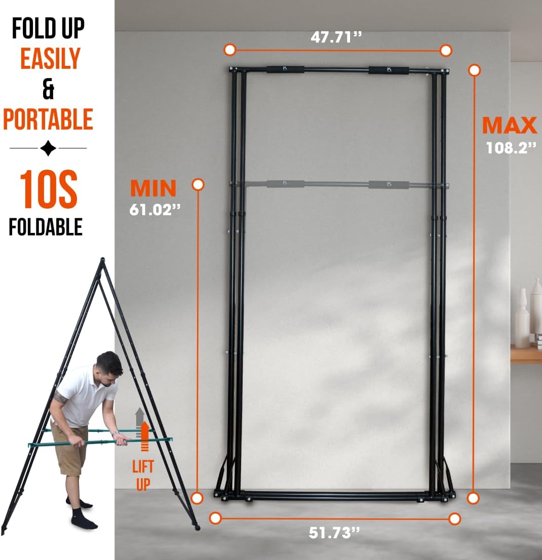 KT TOES DON'T TOUCH GROUND Foldable Free Standing Pull Up Bar Stand Sturdy Power Tower Workout Station For Home Gym Strength Training Adjustable Pullup Fitness Equipment Multifunctional Exercise Rack