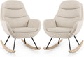 Giantex Rocking Chair Nursery, Upholstered Glider Rocker with Padded Backrest & Seat, Rubber Wood Feet & Sturdy Metal Frame, Modern Accent Chair Comfy Armchair for Living Room, Bedroom & Office (2)