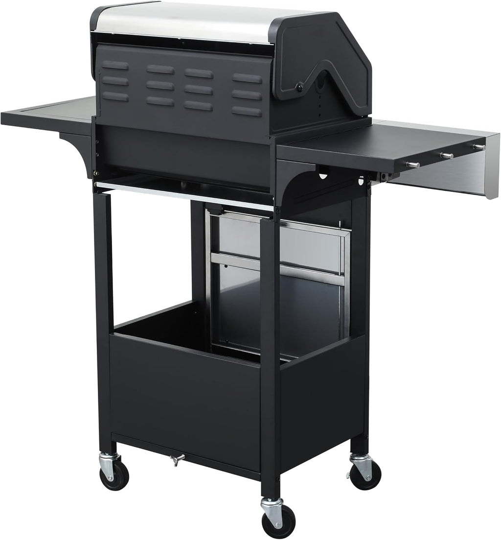 BBQ Grill, 3-Burner Propane Gas Grill with Side Burner, 37,230 BTU Output, Enameled Cast Iron Cooking Grids & Stainless Steel Front Door for Outdoor BBQ, Camping, and Family Gatherings