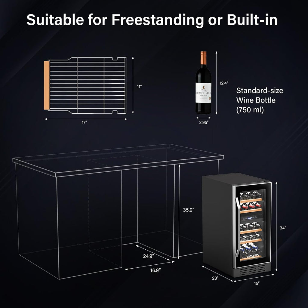 ROVSUN 26 Bottle Wine Fridge, Dual Zone Wine & Beverage Refrigerator w/Independent Temp & LED Control Panel, Built-in/Freestanding/Under Counter Wine Cooler Chiller for Red White Wine/Champagne/Beer
