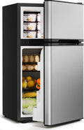 Feelfunn 3.2 Cu.Ft Mini Fridge with Freezer - 2 Door Small Refrigerator, Mini Refrigerator with Adjustable Thermostat, Removable Shelves, Mini Fridge for Bedroom, Office, Dorm, Apartment, Silver