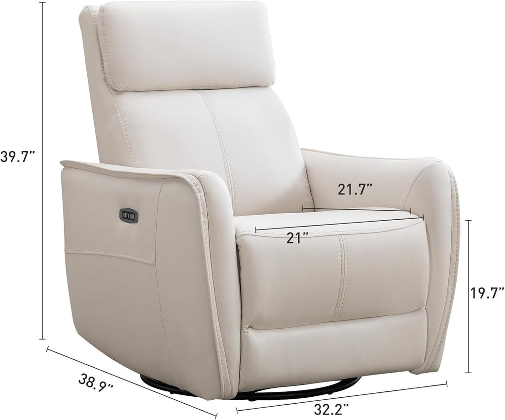 Bonzy Home Power Swivel Rocker Recliner Chair with USB Port, Wide Seat, Head & Lumbar Support, Upholstered Glider Chair for Living Room, Nursery, Bedroom, Cream White