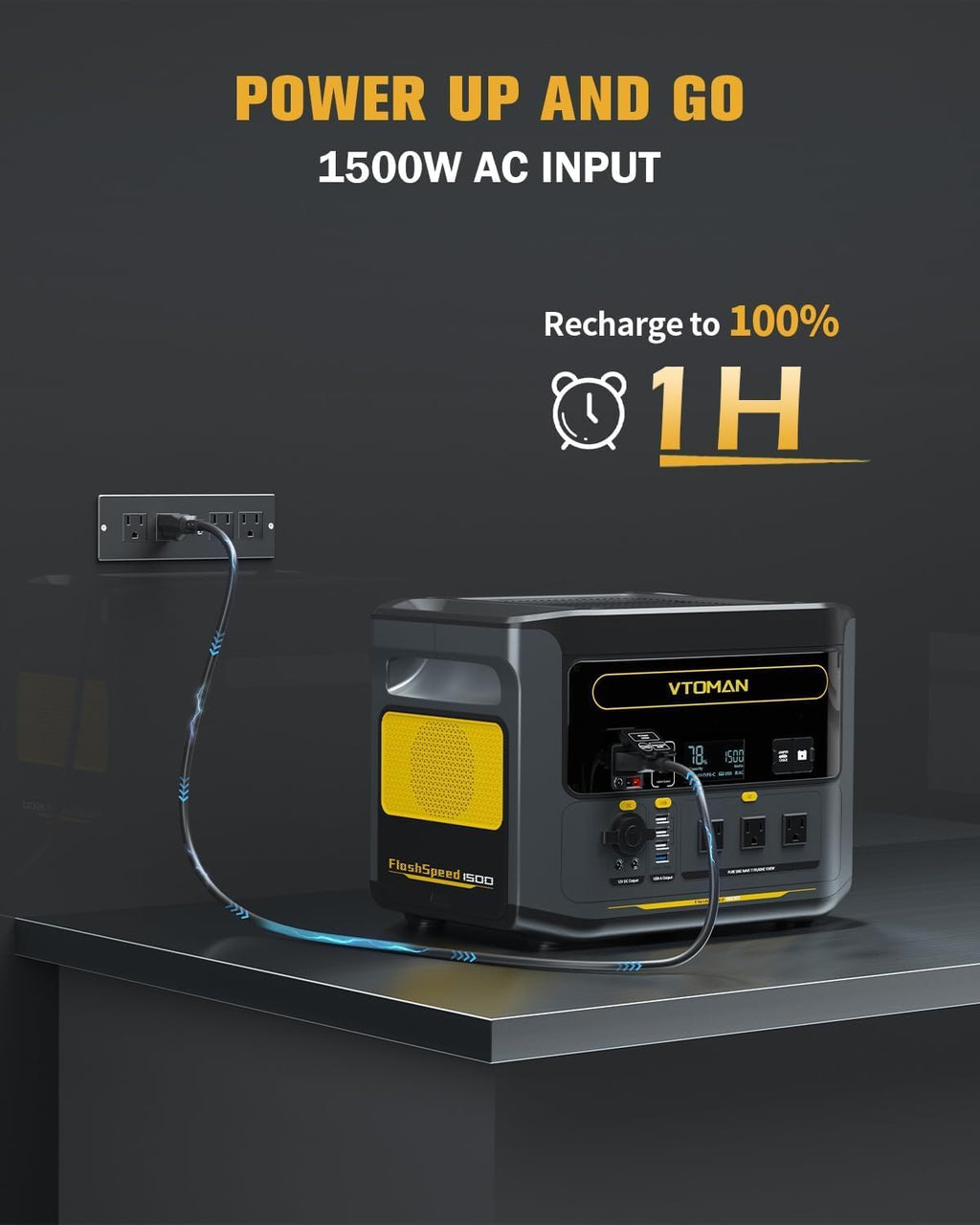 VTOMAN FlashSpeed 1500 Portable Power Station 1548Wh, Recharge 0-100% within 1H, LiFePO4 (LFP) Battery Powered Solar Generator with 110V/1500W AC Output/Input, 100W USB Port