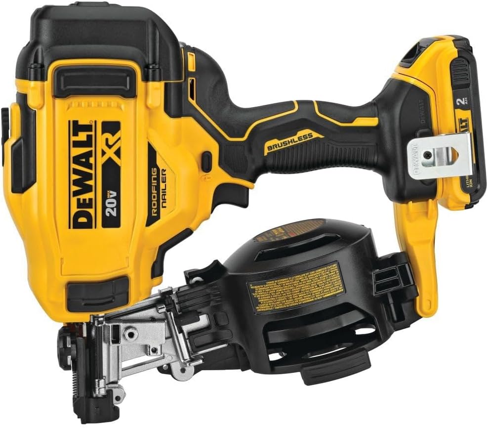 Dewalt DCN45RND1R 20V MAX Brushless Lithium-Ion 15 Degree Cordless Coil Roofing Nailer Kit (2 Ah) (Renewed)