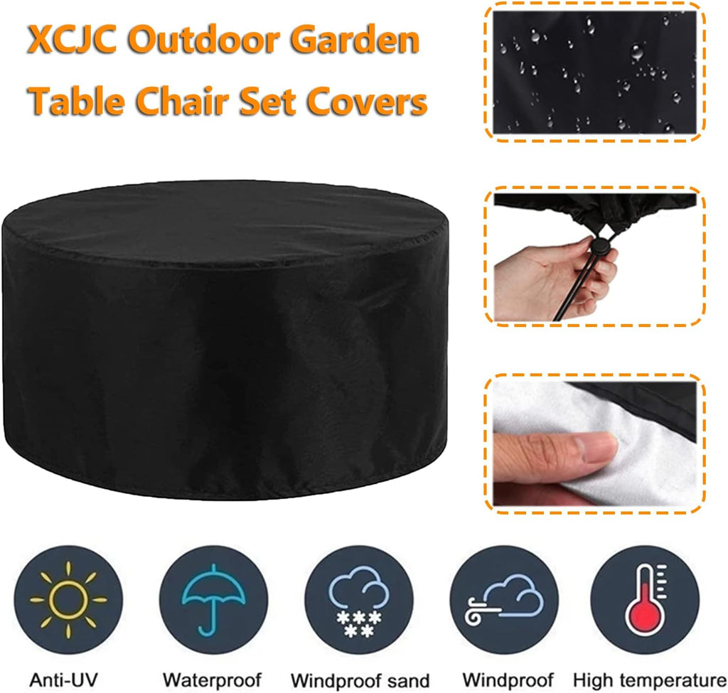 Waterproof Outdoor Furniture Set Covers 114' D x 39' H, Round Dining Table and Chairs Set Cover, 420D Wind Dust Proof Protective Covers for Bad Weather Rain Winter (290x100cm)