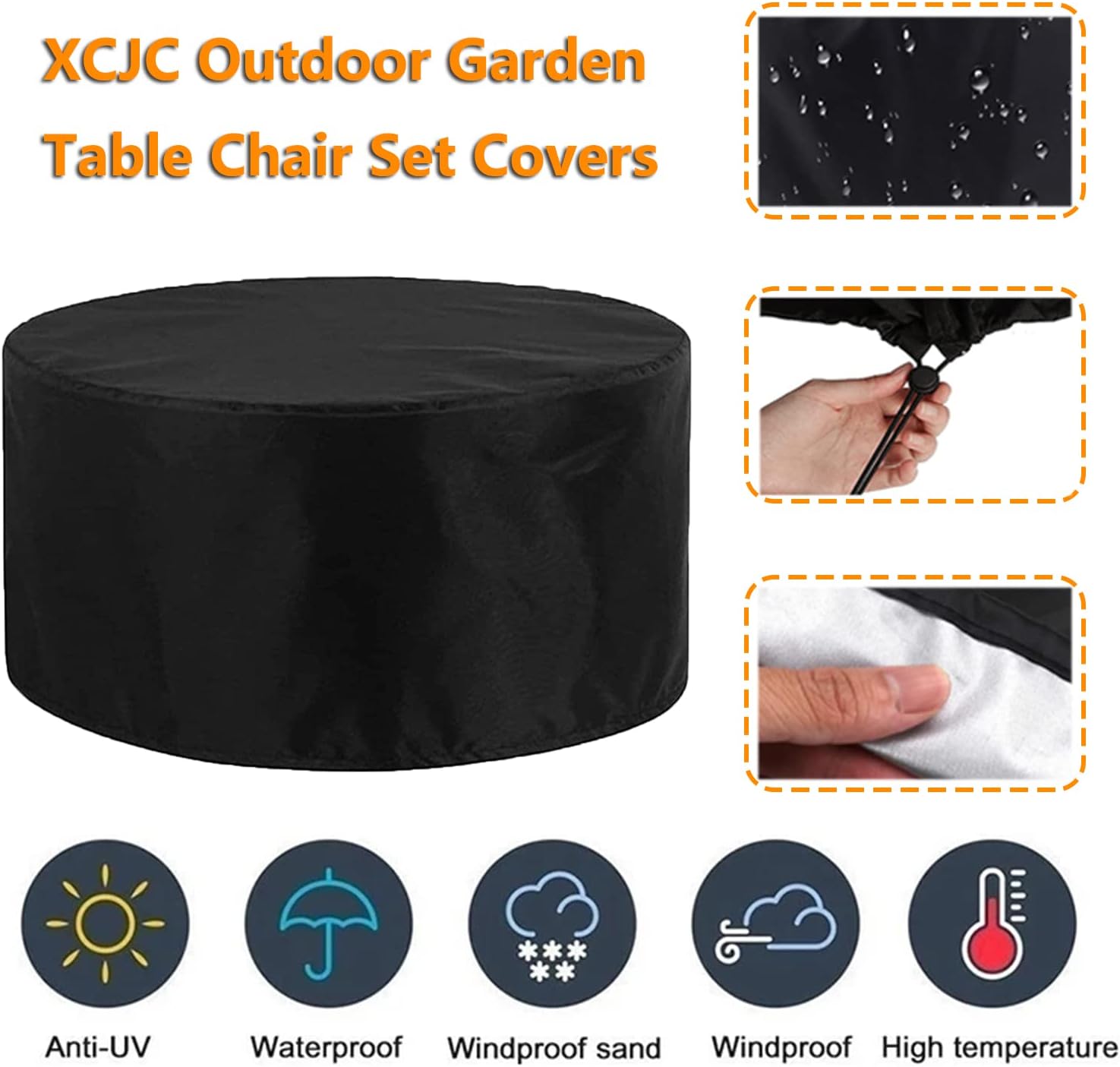 Waterproof Outdoor Furniture Set Covers 114' D x 39' H, Round Dining Table and Chairs Set Cover, 420D Wind Dust Proof Protective Covers for Bad Weather Rain Winter (290x100cm)