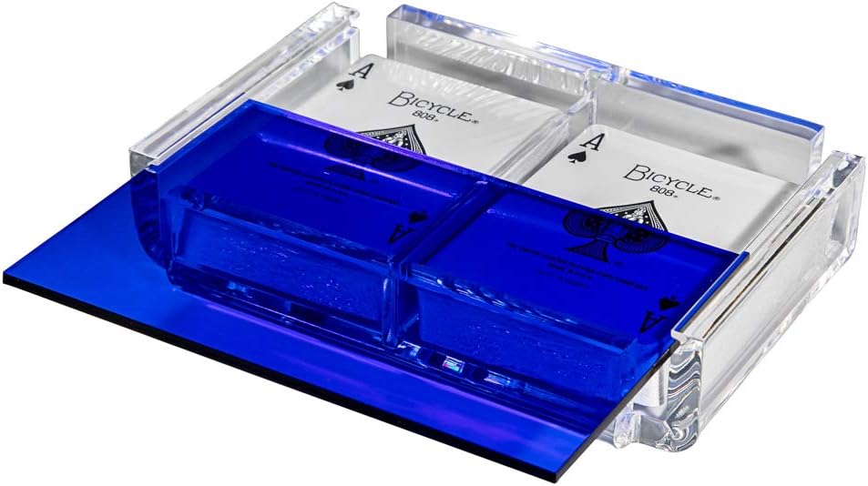 Modern Elegant Playing Card Deck Holder Tray with 2 Decks of Playing Cards in Unique Stylish Deluxe Acrylic Box with Color lid (Blue)