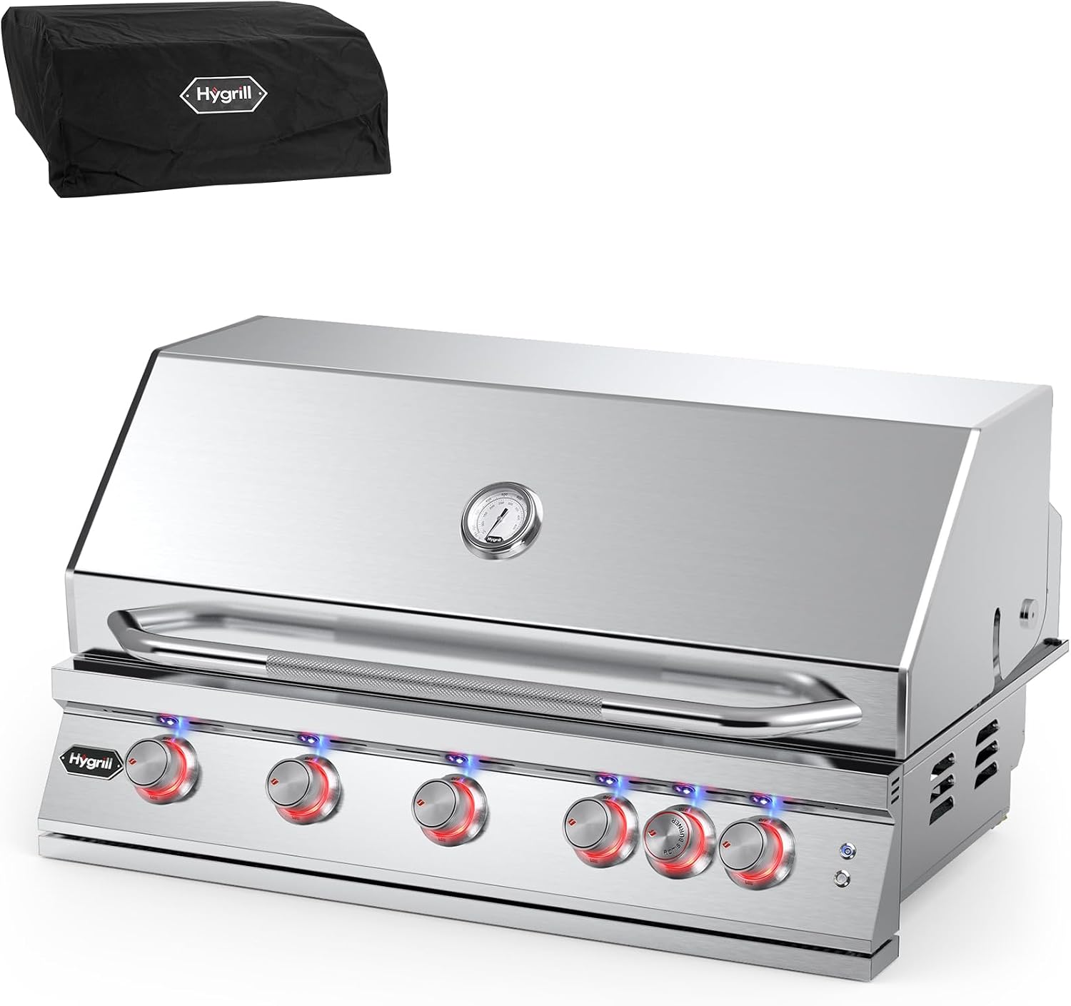 Hygrill Premium XTR 40-Inch Built In Grill, Stainless Steel 5-Burner Grill Head for Outdoor Kitchen with Rear Infrared Burner and LED Lights, Liquid Propane