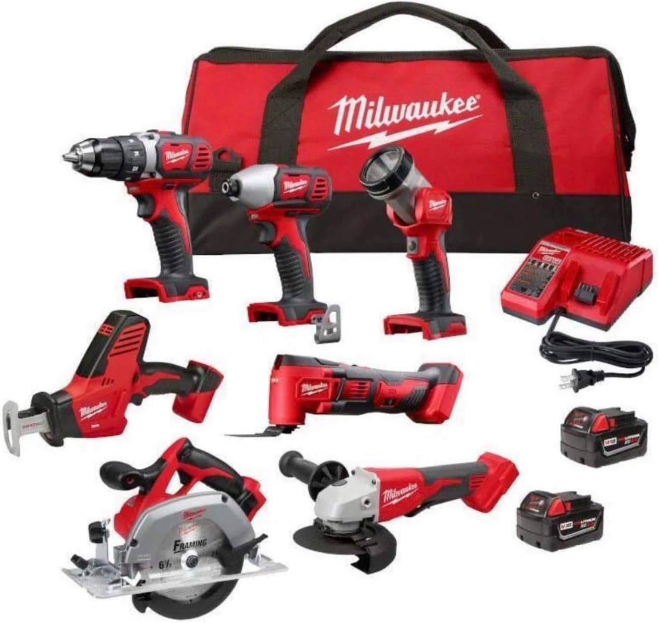 Milwaukee M18 Cordless Combo Kit (7-Tool) with Two 3.0 Ah Batteries, Charger and Tool Bag