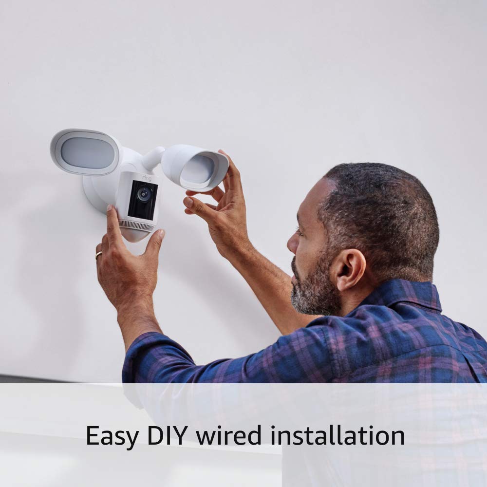 Like-New Ring Floodlight Cam Wired Pro with Bird's Eye View and 3D Motion Detection, White