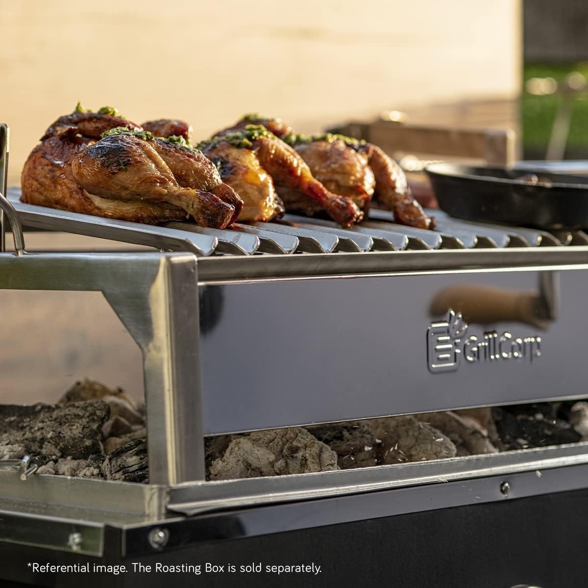 Medium Argentine Grill – Portable & Built-in 100% Stainless Steel BBQ with Lifting System & Drip Pan – Fits Medium Grillcorp Roasting Box – Outdoor Cooking & Camping Accessory