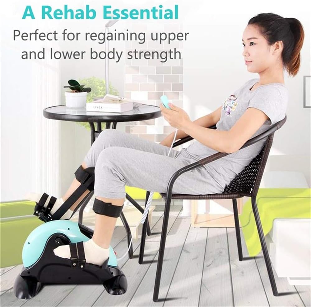 Motorized Leg and Arm Pedal Exerciser Mini Exercise Bike with Bonus Mat, Fitness Electric 4-Speed Adjustable for Home and Office