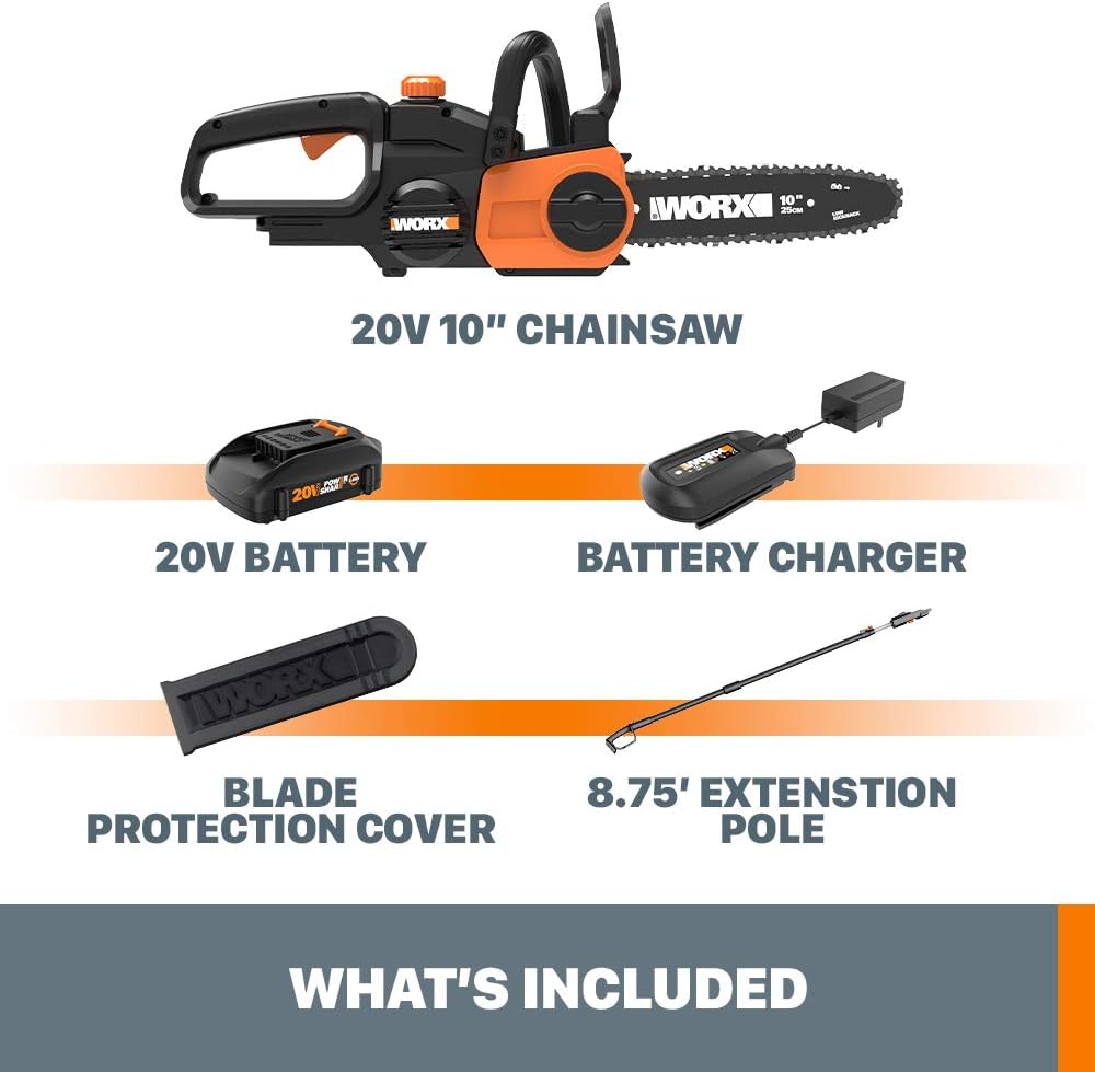 Worx WG323 20V Power Share 10' Cordless Pole/Chain Saw with Auto-Tension (Battery & Charger Included)