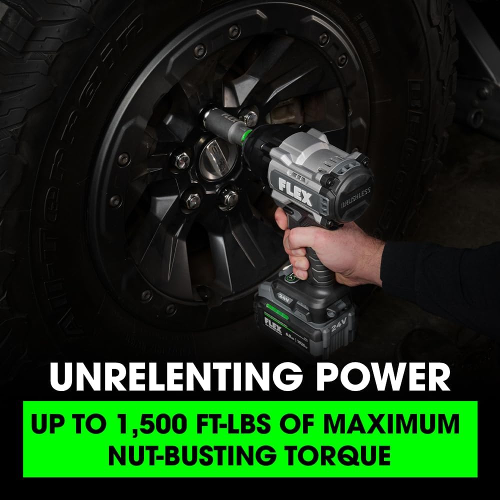 FLEX 24V Brushless Cordless 1/2-Inch 1,500 Ft-Lbs High-Torque Impact Wrench Kit with 6.0Ah Stacked Lithium Battery and 280W Fast Charger - FX1472-1H