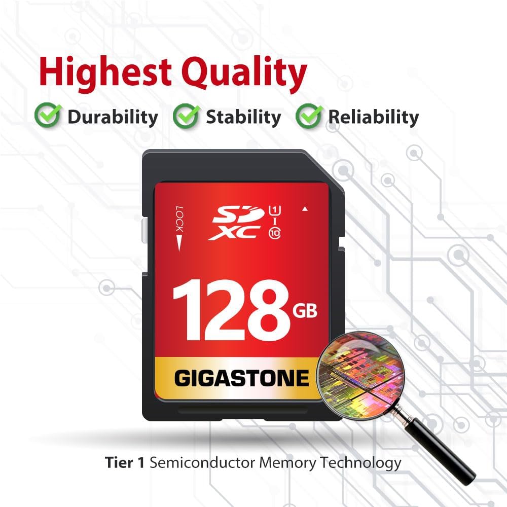 GIGASTONE 128GB SD Card 10-Pack UHS-I U1 Class 10 SDXC Memory Card Full HD Video for Canon Digital Camera, Full-Sized SD Card, with 10 mini case