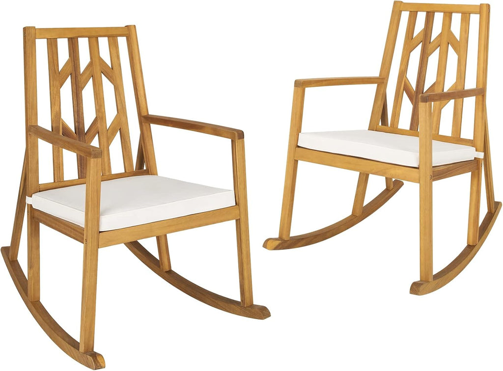 Tangkula 2 Pieces Acacia Wood Patio Rocking Chair, Outdoor Porch Rocker W/Removable High-Density Cushion, All-Weather Resistance, Perfect for Garden, Backyard, Poolside
