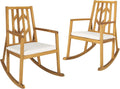 Tangkula 2 Pieces Acacia Wood Patio Rocking Chair, Outdoor Porch Rocker W/Removable High-Density Cushion, All-Weather Resistance, Perfect for Garden, Backyard, Poolside