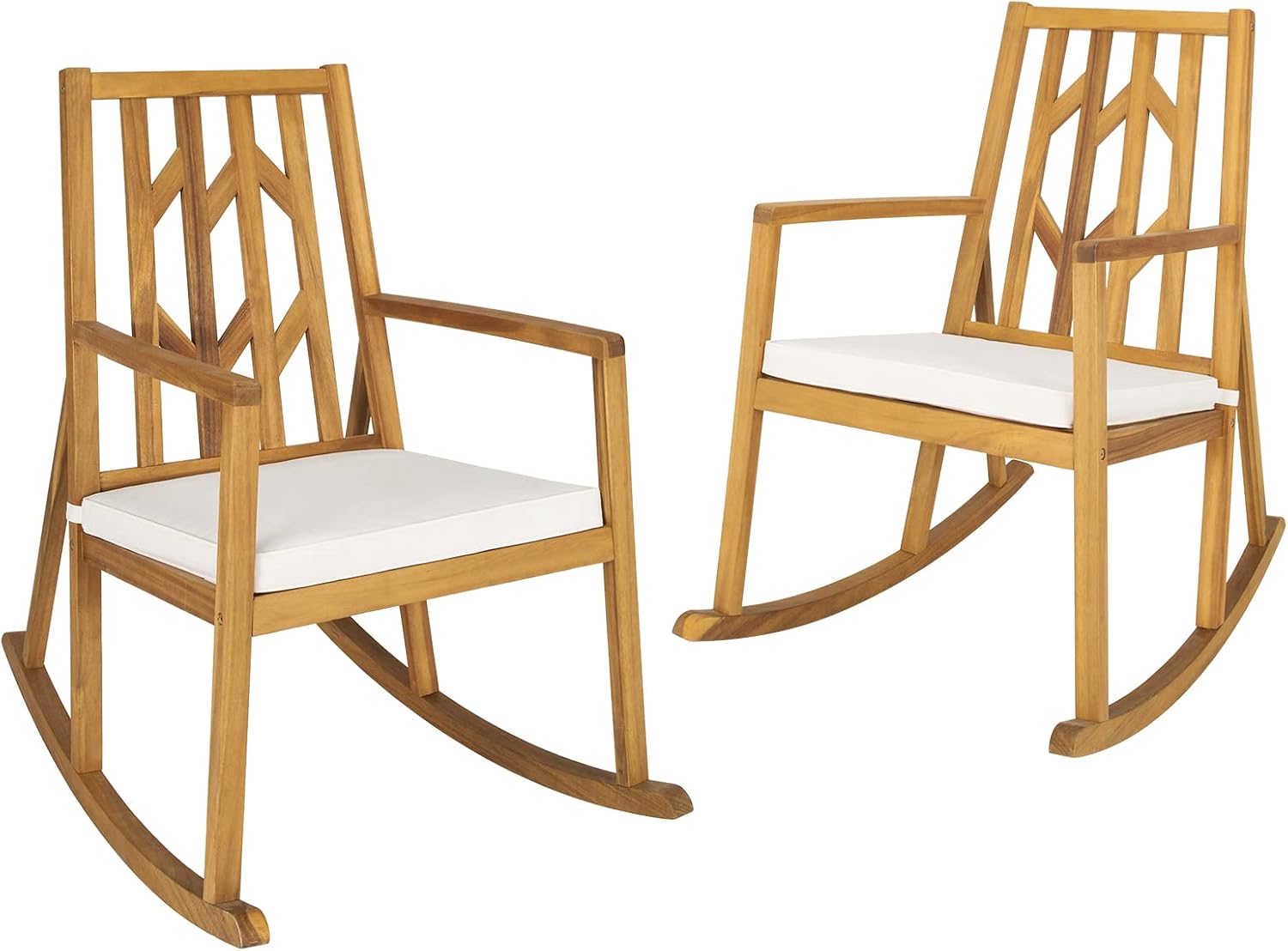 Tangkula 2 Pieces Acacia Wood Patio Rocking Chair, Outdoor Porch Rocker W/Removable High-Density Cushion, All-Weather Resistance, Perfect for Garden, Backyard, Poolside
