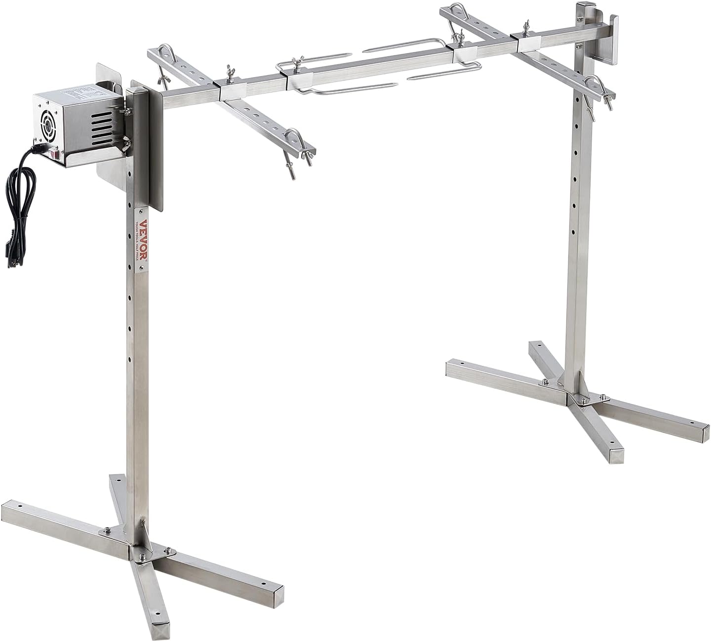 VEVOR Electric BBQ Rotisserie Grill Kit, 50 Inch 132 lbs Capacity, Automatic 52W Motor Height Adjustable Universal Roaster Stand, Stainless Steel Grilling Kit, Spit Rod with Heat Shield for Pig Lamb