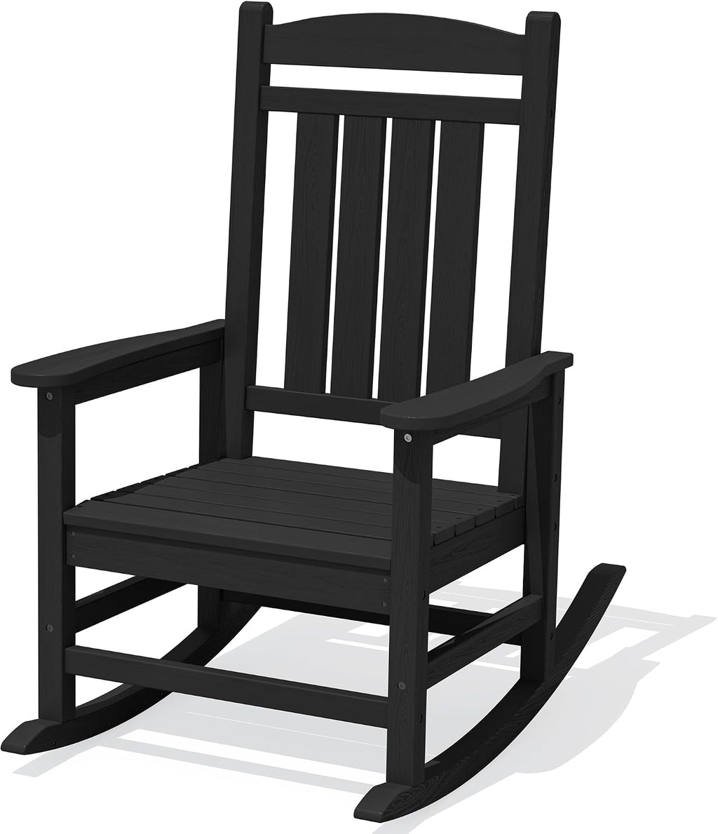 KINGYES Oversized Outdoor Rocking Chairs, HDPE All-Weather Patio Rocking Chairs High Back Porch Rocker for Adult, Black