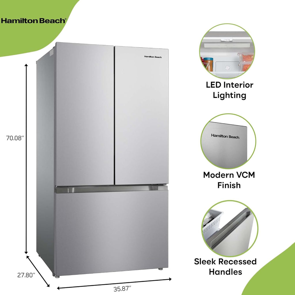 Hamilton Beach HBF2067 French Door Full Size Refrigerator with Freezer Drawer, 20.3 cu ft, Stainless Steel