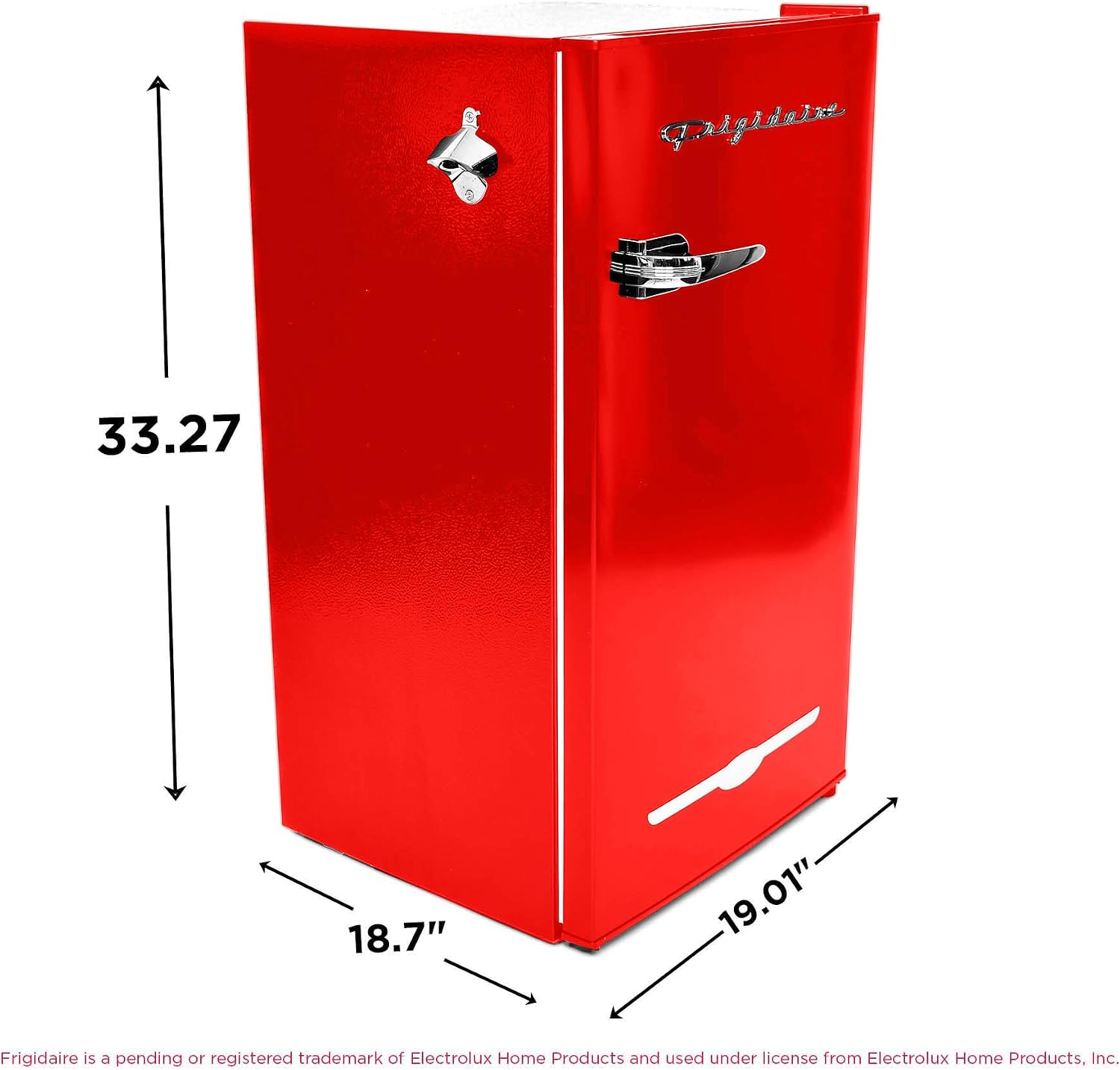 Frigidaire Retro Compact Fridge with Chiller, 3.2 cu ft Countertop Fridge with Built-In Bottle Opener, Compact Refrigerator for Office, Bedroom, Dorm Room or Cabin (Red)