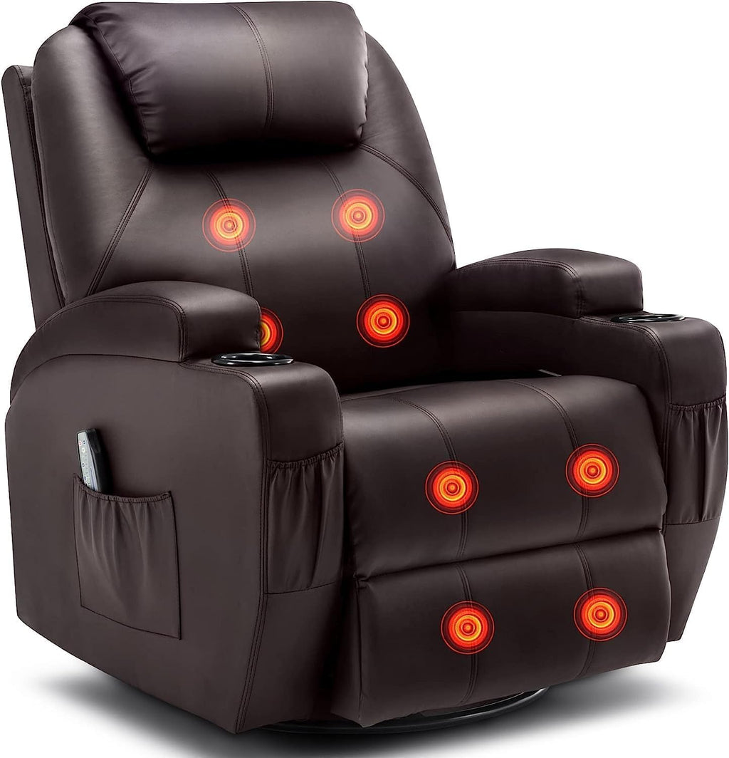 Korser Recliner Chair, Rocker Recliner Chair with Massage and Heat, Manual Recliner Chairs for Adults, 360° Swivel Rocker Recliner with Remote Control and Cup Holder for Living Room, Nursery