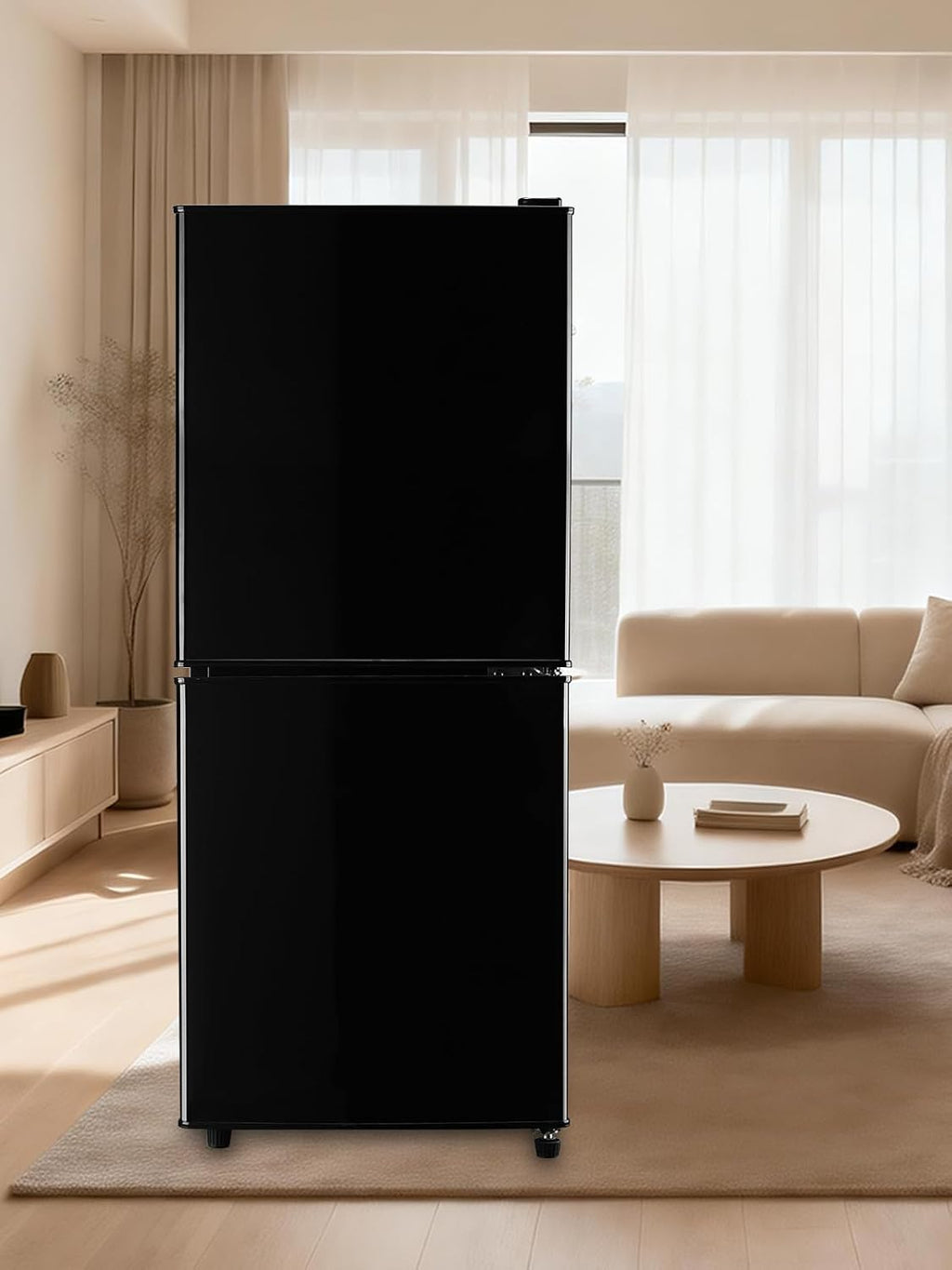 KRIB BLING 4.0 Cu.Ft Refrigerator with Freezer, 2 Doors Fridge with Adjustable Thermostat Control, Refrigerator for Kitchen, Dorm, Apartment, Garage, Office, Black