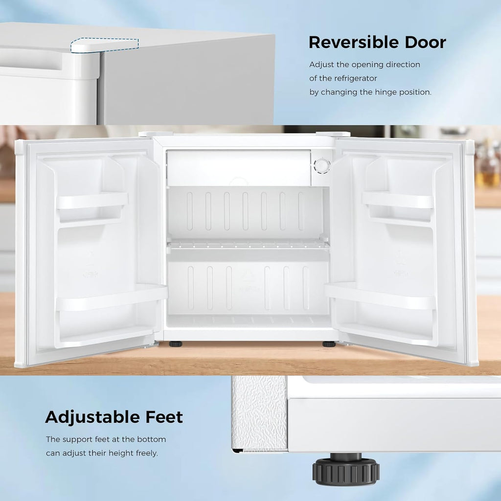 Antarctic Star 1.7 Cu.Ft Compact Refrigerator with Freezer,Adjustable Thermostat,Removable Glass Shelf,Single Reversible Door Mini Fridge for Bedroom,Office,Dorm,White
