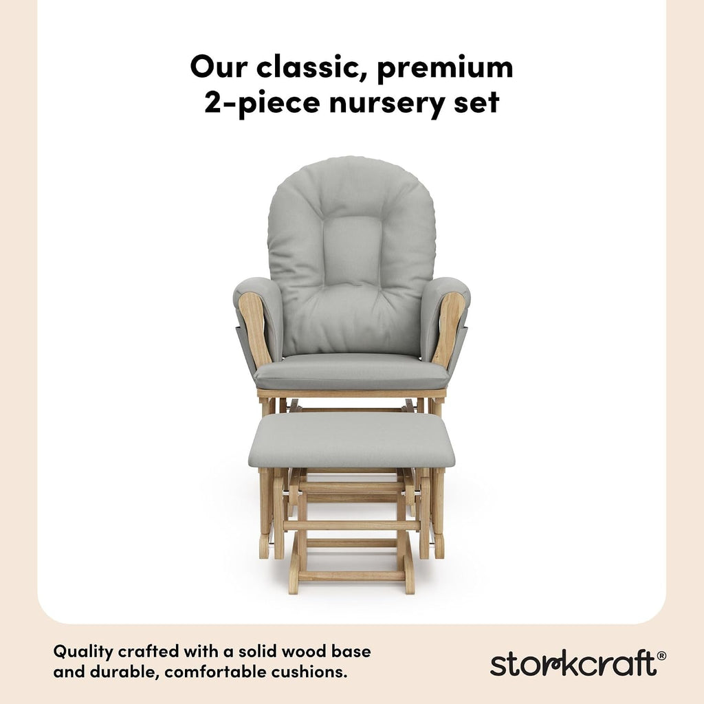 Storkcraft Premium Hoop Glider & Ottoman (Natural/Light Gray) — GREENGUARD Gold Certified Nursery Glider, Solid Wood Craftsmanship, Smooth-Gliding Nursery Chair and Ottoman, Award-Winning