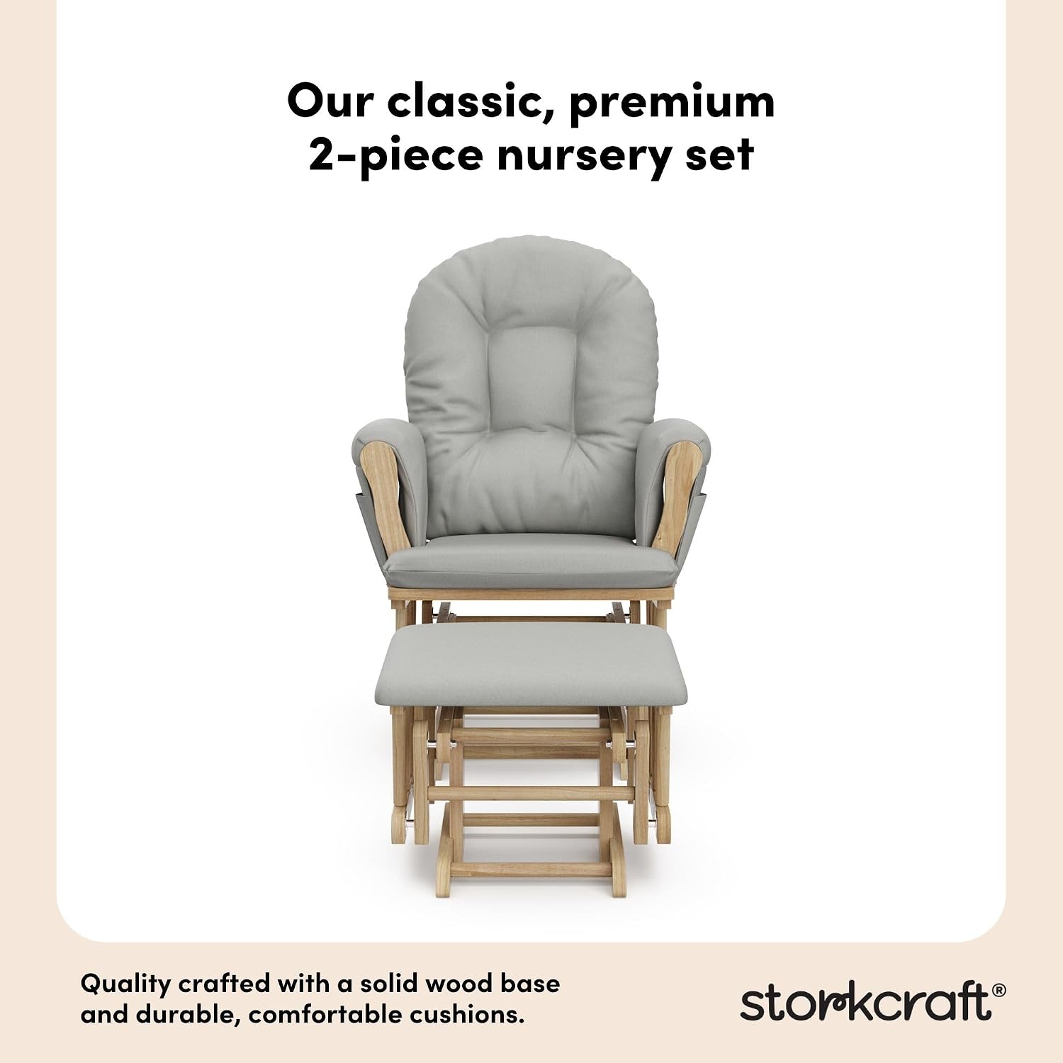 Storkcraft Premium Hoop Glider & Ottoman (Natural/Light Gray) — GREENGUARD Gold Certified Nursery Glider, Solid Wood Craftsmanship, Smooth-Gliding Nursery Chair and Ottoman, Award-Winning