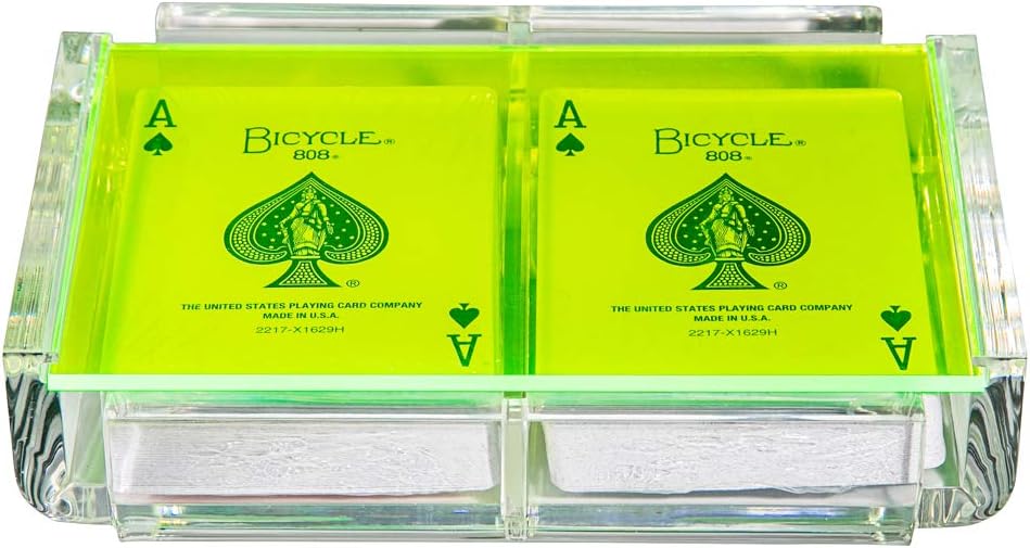 Modern Elegant Playing Card Deck Holder Tray with 2 Decks of Playing Cards in Unique Stylish Deluxe Acrylic Box with Color lid (Neon Green)